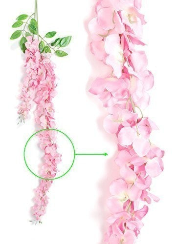 Huata 98cm X 10 Realistic Pink Artificial Wisteria Garlands 1