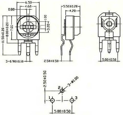 3 Potenciómetros Trimmers Trimpots 1K Ohm Vertical 2