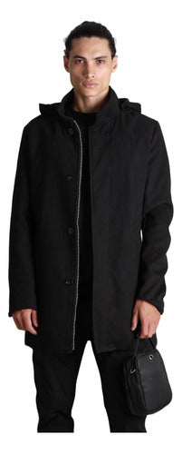 Men's Detachable Hood Coat Overcoat in Quality Wool Fabric 0