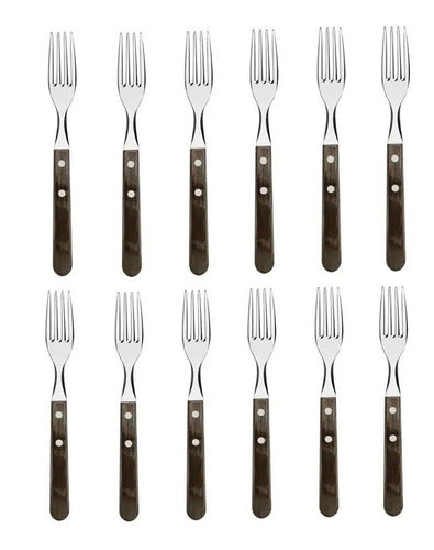 Set of 12 Tramontina Oak Polywood Table Forks 0