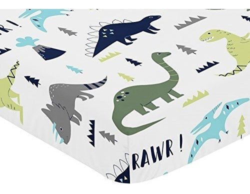 Sweet Jojo Designs Fitted Crib Sheet for Blue Dinosaur Collection 0