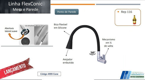 Torneira Bica Movel Cozinha Cone Preta Parede C70 Pacheco 1