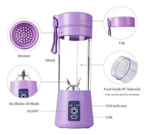 Portable Rechargeable USB Mini Blender 380ml 4 Blades Powerful 13