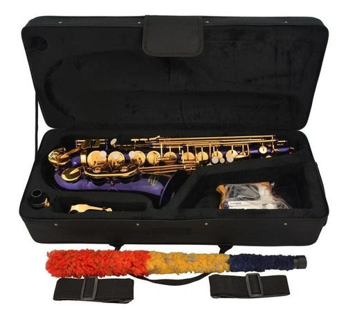 Saxofon Alto Purpura Y Llaves Doradas Lazarro Con Funda Xmp 4