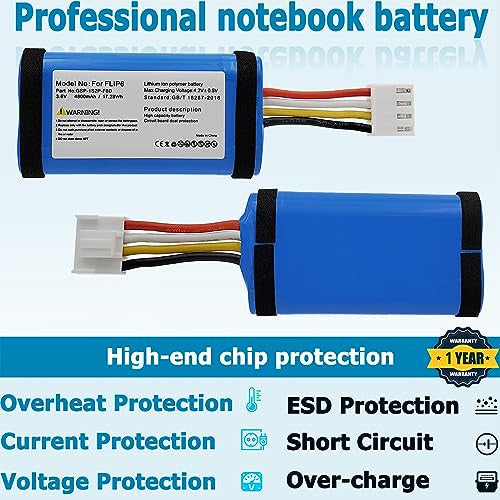 Laqueena Battery Replacement Compatible with JBL Flip 6 4800mAh 3.6V 3