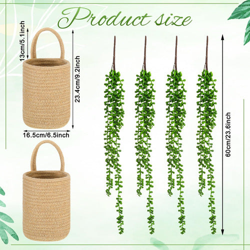 Umigy Hanging Wall Basket Set with 4 Pearl Strings - Jute Decor 1