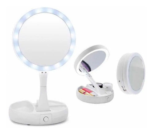 Espejo Luz Led Maquillaje Plegable Aumento Portátil Daikon 1