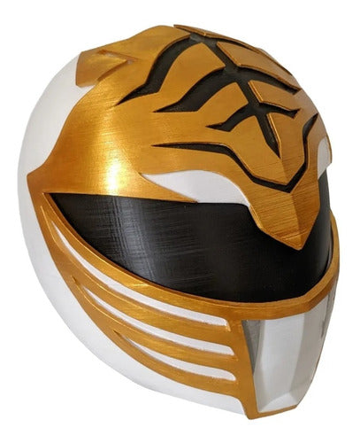 3D Printed Power Rangers Style White and Gold Display Helmet 1