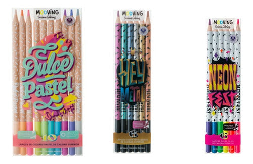 Mooving Kit Set 22 Neon Metal Pastel Colored Pencils 0