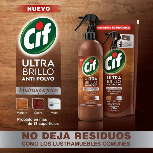 Cif Lustra Mueble Ultra Brillo Multiuperficies Anti Polvo 400 Ml 4