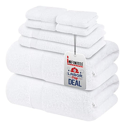 Infinitee Xclusives Premium White Bath Towels Set - [Pack of 8] 0