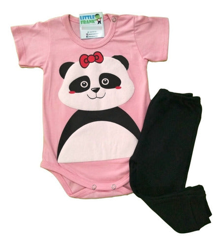 Baby Panda Bear Set - Pink Bodysuit and Pants 0