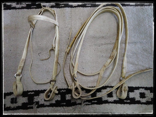 PG Double Headstall and Reins with Ring (Folded) in Leather 4