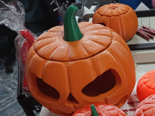 Calabaza Caramelera Halloween Plástica Con Luz Led 25cm 3d 2