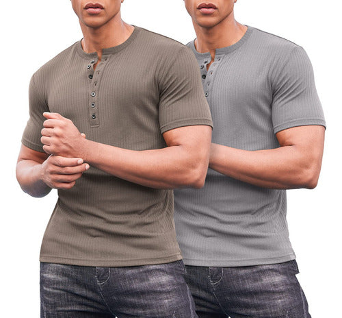 Coofandy Pack of 2 Elastic Muscle Fit Short-Sleeve T-Shirts 0