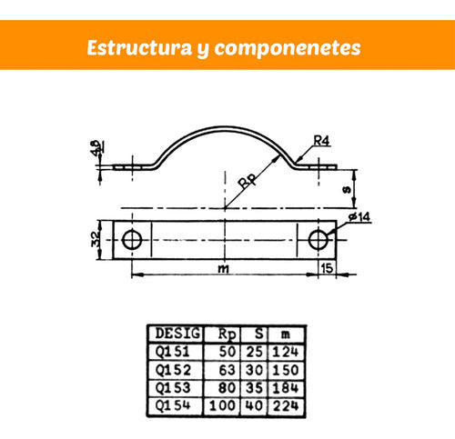 Semiabrazadera Lisa Q152 Rp=63mm Epec 1