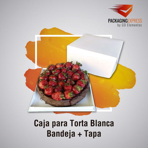 Packaging Express Cajas Para Tortas Postres Bandeja + Tapa 26x26x12 Blanca X25 2