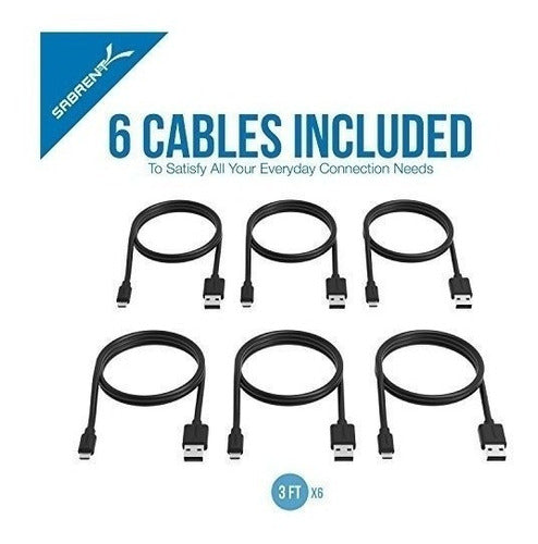 Sabrent [6-Pack] 22AWG Premium 3ft Micro USB Cables USB 2.0 1