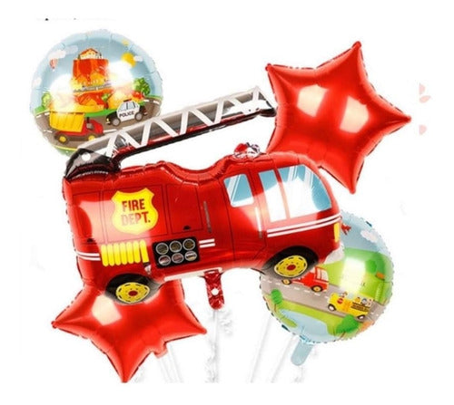 Globos Kit De 5 Vehiculos / Bomberos Incluye Camion 80 Cm 0