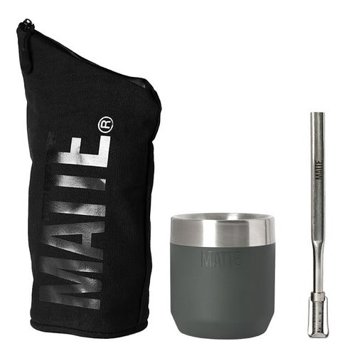 Mate Ds Line Stainless Steel + Bulb + Yerbag Xl - Set Mate Ds Line Acero Inoxidable + Bombilla + Yerbag Xl