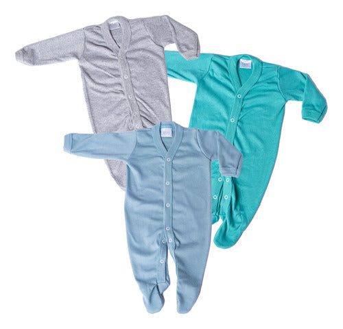 Sassy Pack of 3 Long Sleeve Solid Footed Rompers 0