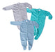 Sassy Pack of 3 Long Sleeve Solid Footed Rompers 0