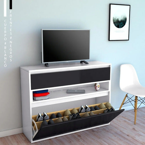Shoe Cabinet Organizer TV Stand with Doors and Drawers 2