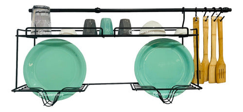 Luperstore Double Dish Rack with Hooks 90 cm Black 0