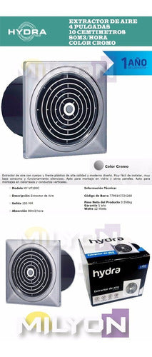 Extractor De Aire Hydra 100mm Cromo Cocina Baño Silencioso 1