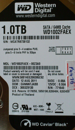 Disco Rígido Western Digital Caviar Black 1tb 0