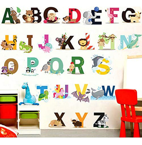 Finduat Alphabet Wall Stickers Removable Animal ABC Stickers for Kids 0