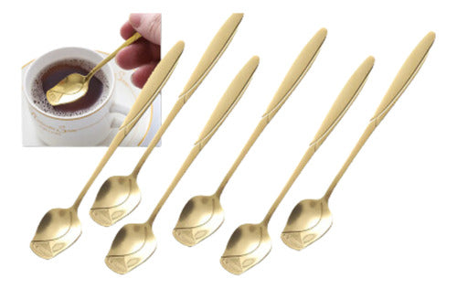 Pack of 6 Golden Metal Spoons with Pink Rose Detail 2