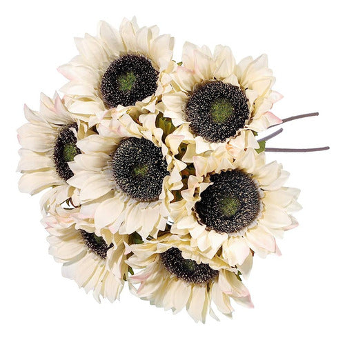 Laelfe 7pcs White Sunflowers Artificial Long Stem 0