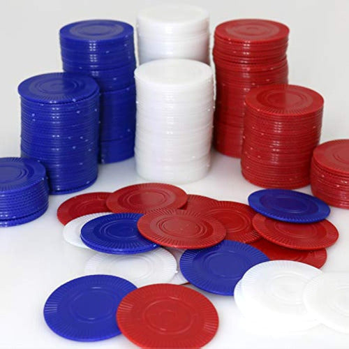 Giftexpress Set of 300 Plastic Poker Chips for Kids - Math Counting Learning, Bingo Game, Red, White and Blue 0