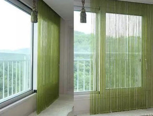 Set of 2 Fringed Curtain Panels Glass Thread Room Divider Decorations 2x2m 0