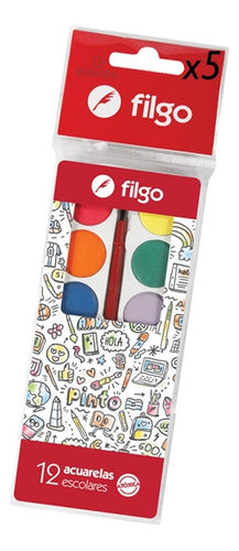 Filgo Assorted Watercolors X 12 Colors With Brush - School Supplies 0