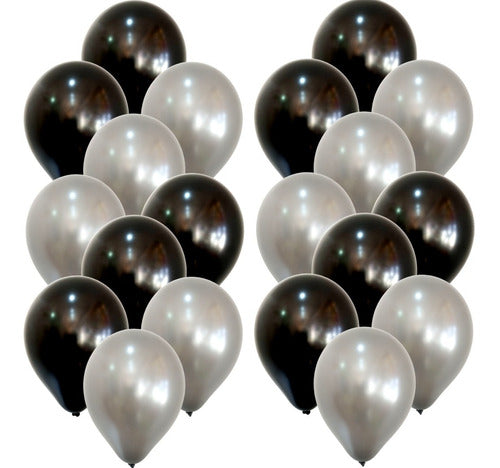 Globox Pearlized Balloons 12" X 20 Pack in Black and Silver 0