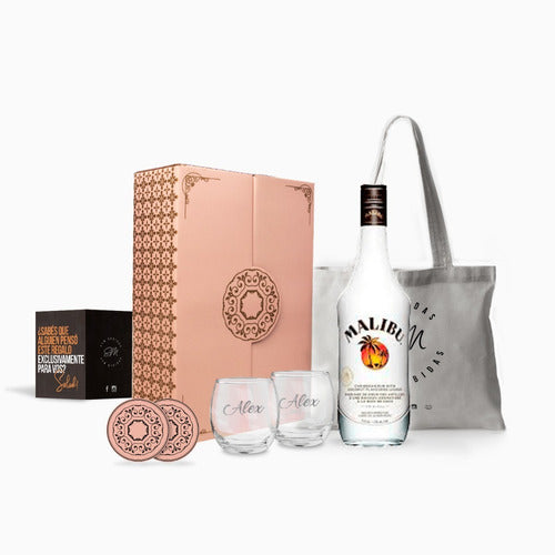 Premium Malibu Coconut Rum Gift Box with Engraved Glasses 20