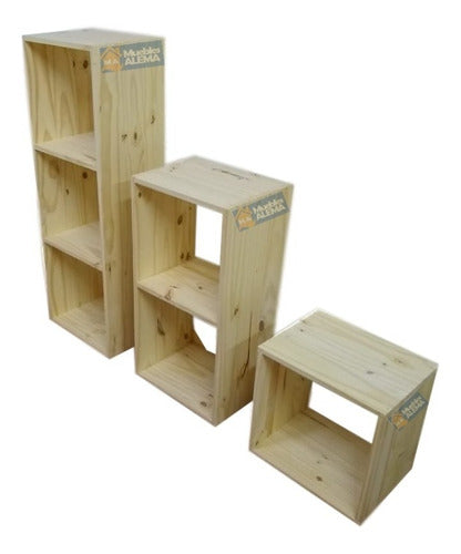 Solid Pine Cube Shelf x 3 Units, 6 Spaces 3