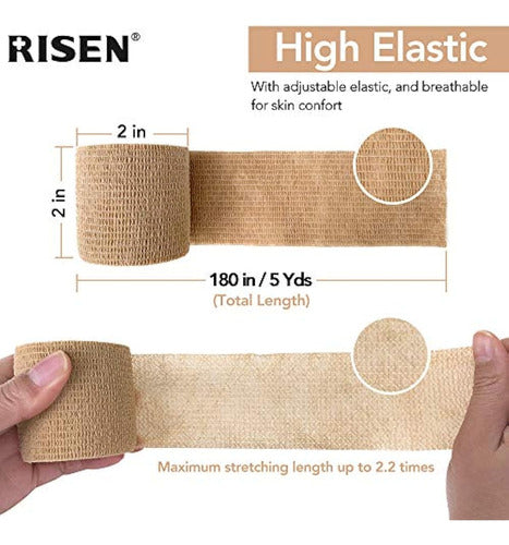 Risen Cohesive Bandage 2 Inch x 5 Yards, 6 Rolls 2