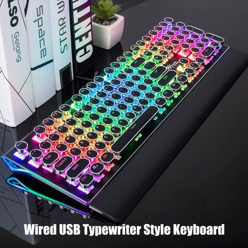 Teclado Rgb Retro Iluminado Con 108 Teclas Y Muñequera Negro 1