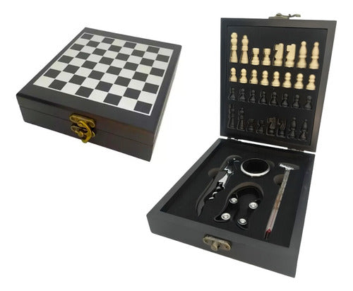 Crystal Rock Wine Set with Chess Game, Corkscrew, Stopper, and Thermometer 0