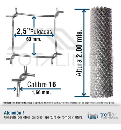 Alambre Tejido Romboidal 2,5'' 2,00x10mts Cal 16 Trefilar 1