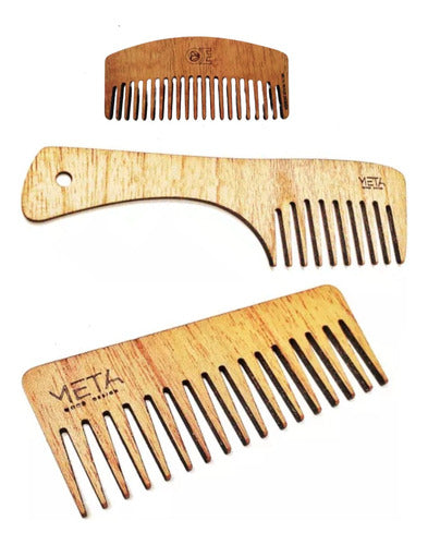 Meta Wood Design Antifrizz Wooden Comb Kit X3 - Large + With Handle + Small 0