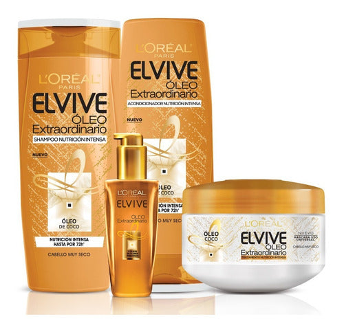 Elvive Extraordinary Oil Kit - Shampoo, Conditioner, Treatment & Oil 0