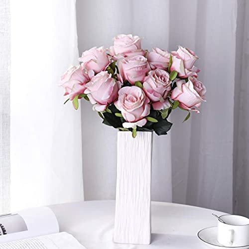 Realistic Silk Artificial Roses 10pcs Light Pink with Long Stems 2
