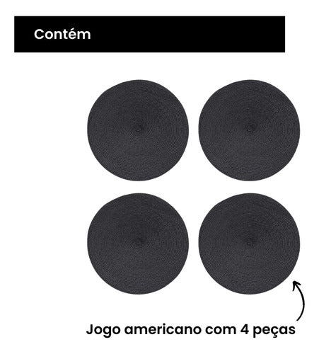 Jogo Americano Lugar Americano Sousplat Redondo 4peças Preto 1