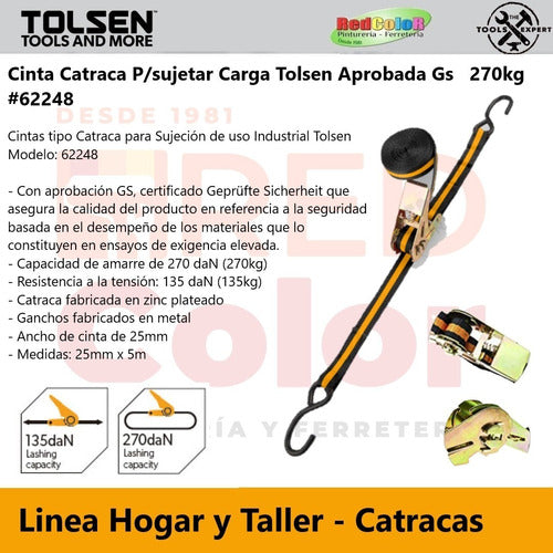 Tolsen Catraca Strap for Cargo Securing - Approved 270kg Capacity 62248 1