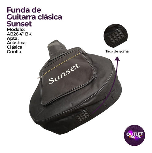 Sunset Funda Impermeable De Guitarra Clásica Criolla + Puas 6