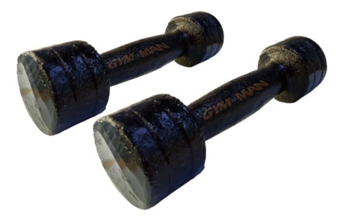 GYM-MAN 2kg Cast Iron Dumbbells, Round or Hexagonal, Set of 2 1